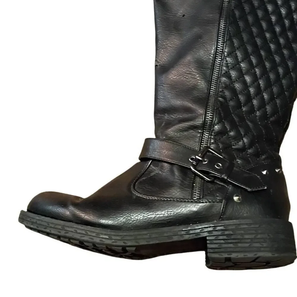 Women's Quilted Knee High Riding Boots Black Size 11